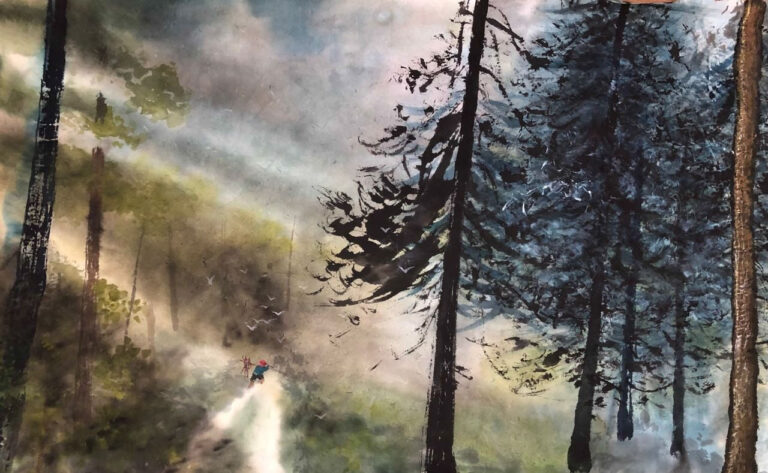 Title : 晨光（无框）<br>Medium : Chinese Ink<br>
Size : 44.5x70cm <br>Year : 2023 <br>Price : RM3000