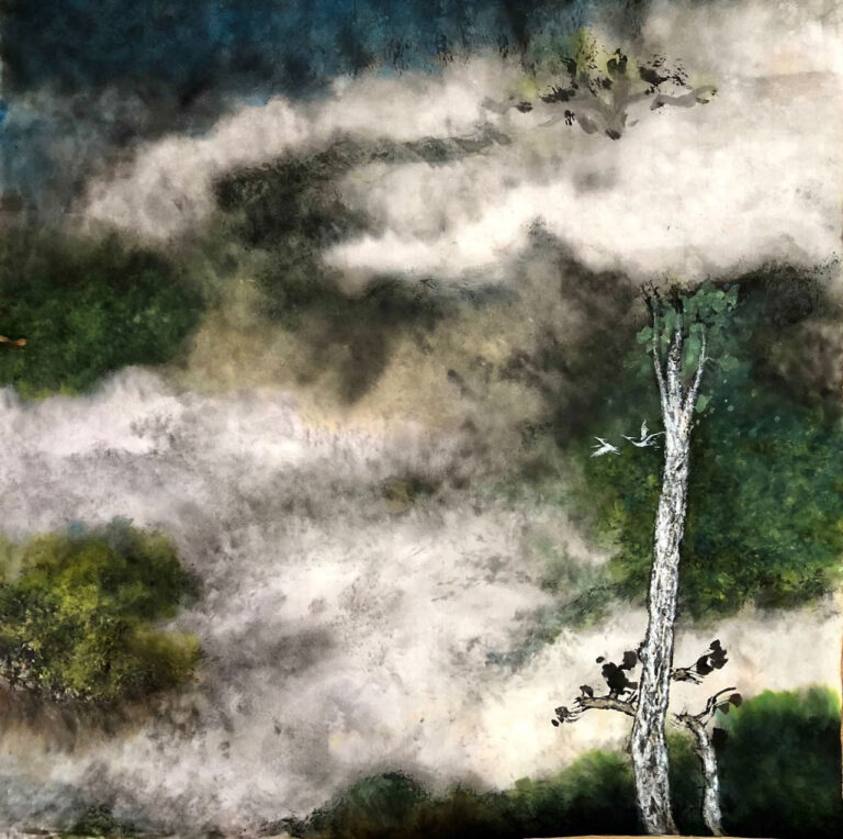 Title : 夜归（无框）<br>Medium : Chinese Ink<br>
Size : 68x70cm <br>Year : 2023 <br>Price : RM5000