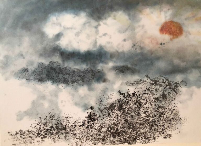 Title : 日出（无框）<br>Medium : Chinese Ink<br>
Size : 47.5x65.5cm <br>Year : 2023 <br>Price : RM3000