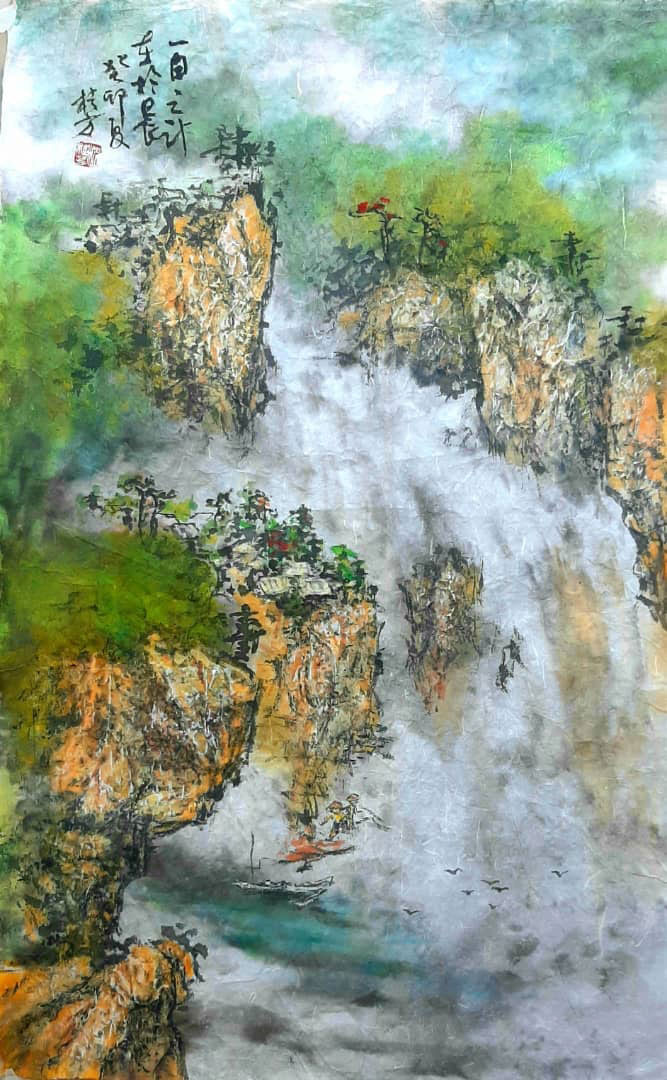 Title : 一日之计在于晨（无框）<br>Medium : Chinese Ink<br>
Size : 75x47cm <br>Year : 2023 <br>Price : RM 30000